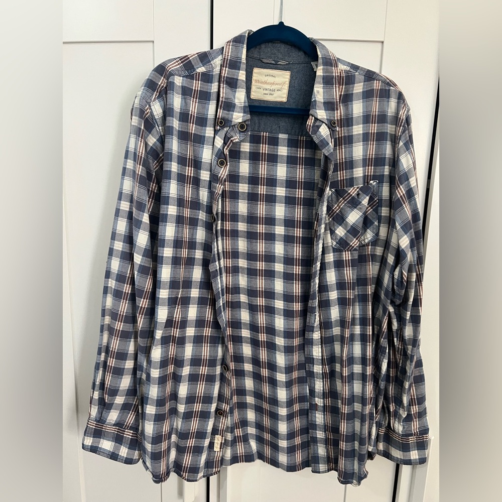 Weatherproof Plaid Button-Down Shirt Jacket in Blue & White